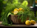 Delicious Lemon and Dill Food Combination Horizontal Illustration.