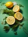 Delicious Lemon and Dill Food Combination Vertical Illustration.