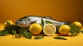 Delicious Lemon and Fish Food Combination Horizontal Illustration.