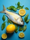 Delicious Lemon and Fish Food Combination Vertical Illustration.