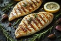 Delicious lemon herb grilled tilapia served on rustic table with fresh ingredients