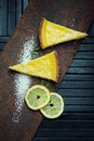 Delicious lemon, lime pie. Tart. The restaurant or cafe atmosphere.Vintage