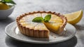 Delicious Lemon Tart with Powdered Sugar and Mint Garnish, Sweet and Sour Dessert Royalty Free Stock Photo