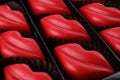 Delicious lip shaped chocolate candies in box Royalty Free Stock Photo