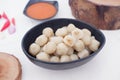 delicious little meatballs in a bowl as a background