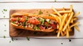 Delicious Lobster Roll and Fries Food Combination Horizontal Background.