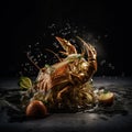 A Delicious Seafood on a black background with bubbles, created using AI Technology
