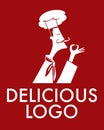 Delicious logo. Drawn stylish chef sign. The charismatic chef makes a gesture Royalty Free Stock Photo