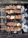 Delicious looking mutton and beef on BBQ.