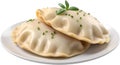 an image of Delicious-looking Pierogi food. Ai-generated.