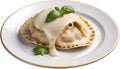 an image of Delicious-looking Pierogi food. Ai-generated.