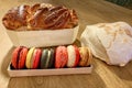 Delicious looking sweetbread cake and macaroon cookies