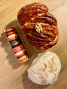 Delicious looking sweetbread cake and macaroon cookies
