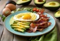 Delicious Low-Carb Plates with Avocado, Eggs, and Bacon Royalty Free Stock Photo