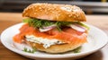 Delicious lox bagel with a generous spread of cream cheese Royalty Free Stock Photo
