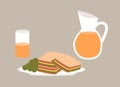 Delicious lunch sandwich and drink. Tasty fast food afternoon lunch restaurant vector illustration