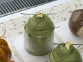 Delicious Luxury Green Tea Pastry Bakery Sweet Treats Dessert Cupcakes Tea Elegant Matcha Mousse Sponge Cake Gold Luxury Lifestyle