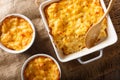 Delicious mac and cheese in a baking dish close-up on a table. h Royalty Free Stock Photo