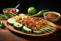 Delicious Malaysian Satay Served on Ratan Tray AI Generated Royalty Free Stock Photo