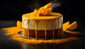 Delicious mango cake on a black background with ingredients around Royalty Free Stock Photo