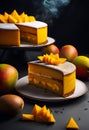 Delicious mango cake on a black background with ingredients around Royalty Free Stock Photo