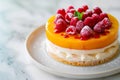 Delicious mango raspberry mousse cake. Generative AI Royalty Free Stock Photo