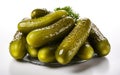 Delicious marinated pickled cucumbers, isolated on white background