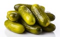 Delicious marinated pickled cucumbers, isolated on white background