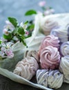 Delicious marshmallow with spring flowers