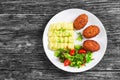 Delicious mashed potatoes with juicy meat cutlets Royalty Free Stock Photo