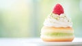 Delicious Matcha Cream Puff with Raspberry Royalty Free Stock Photo