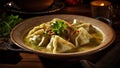 Delicious Maultaschen, Swabian specialty of stuffed past dish, food photography Royalty Free Stock Photo