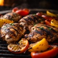 A delicious meal of grilled chicken and peppers with perfect char marks