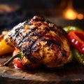 A delicious meal of grilled chicken and peppers with perfect char marks
