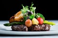 A delicious meal - Ribeye Steak Black Angus with asparagus Royalty Free Stock Photo
