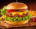A delicious meat burger with cheese