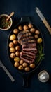 Delicious meat and potatoes, grilled to perfection