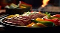 Delicious Meat Steak Fajitas on Blurry Background