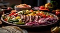 Delicious Meat Steak Fajitas on Blurry Background