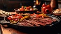 Delicious Meat Steak Fajitas on Blurry Background