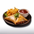 Delicious Meat Stuffed Empanada With Fries And Sauce