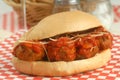 Delicious meatball sandwich with wine