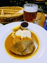 Delicious meatloaf dinner plate at Czech restaurant