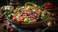 Delicious Mediterranean Salad in Bowl on Foody Background AI Generative