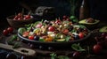 Delicious Mediterranean Salad in Plate on Foody Background AI Generative