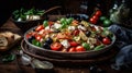 Delicious Mediterranean Salad in Plate on Foody Background AI Generative