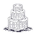 Delicious melted birthday cake silhouette illustration
