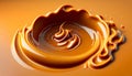 Delicious melted caramel texture. Flow, wave and drops splash caramels sauce. Sweet food design background