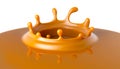 Delicious melted caramel texture. Flow, wave and drops splash caramels sauce. Sweet food isolated on white background. AI