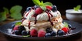 Delicious Meringue Pavlova with Whipped Cream and Fresh Berries AI Generated